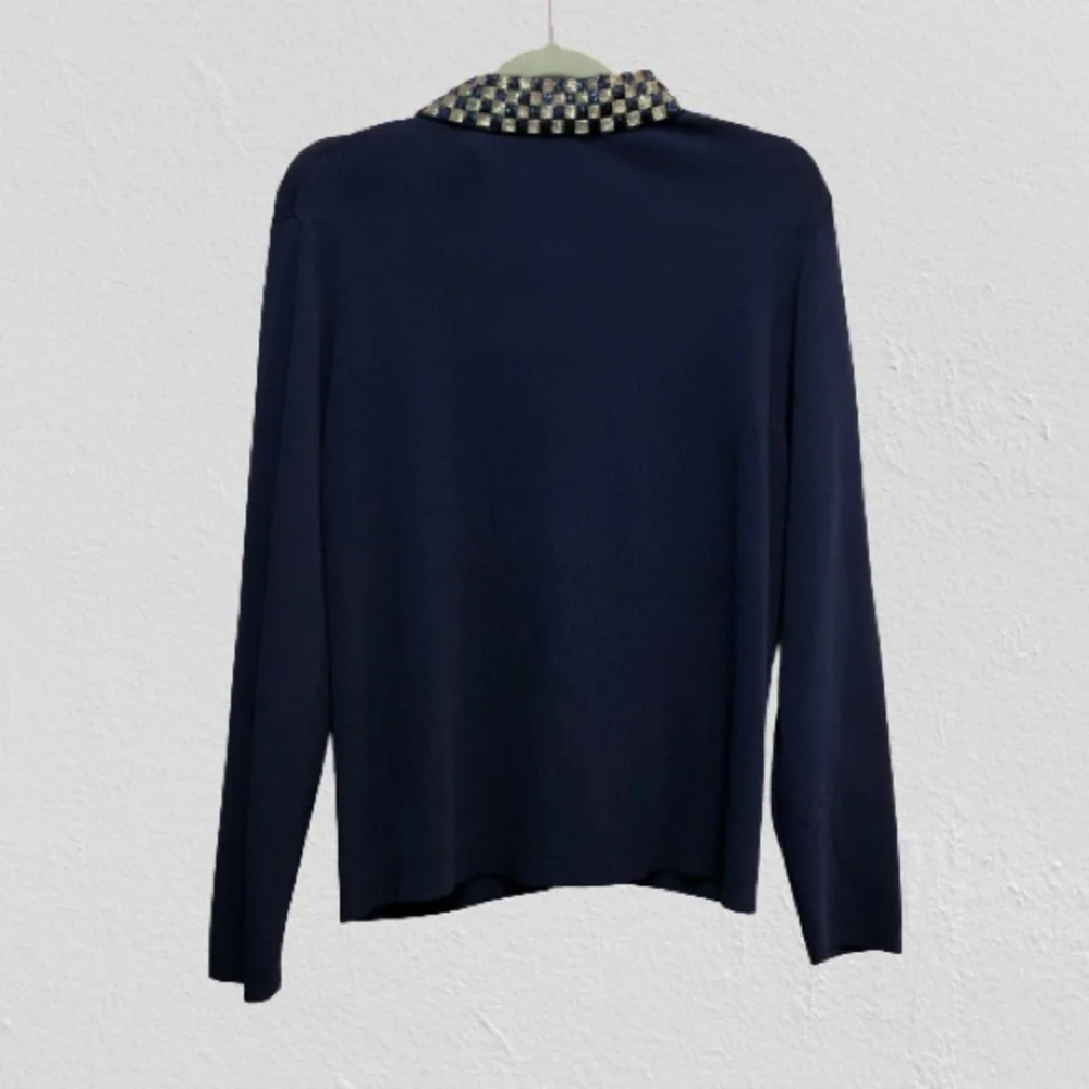PIANO zip up sweater with sequin faux pockets and collar sparkling charm… - Picture 2 of 12
